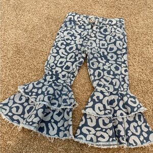 Stylish Blue Leopard Print Flared Women Jeans